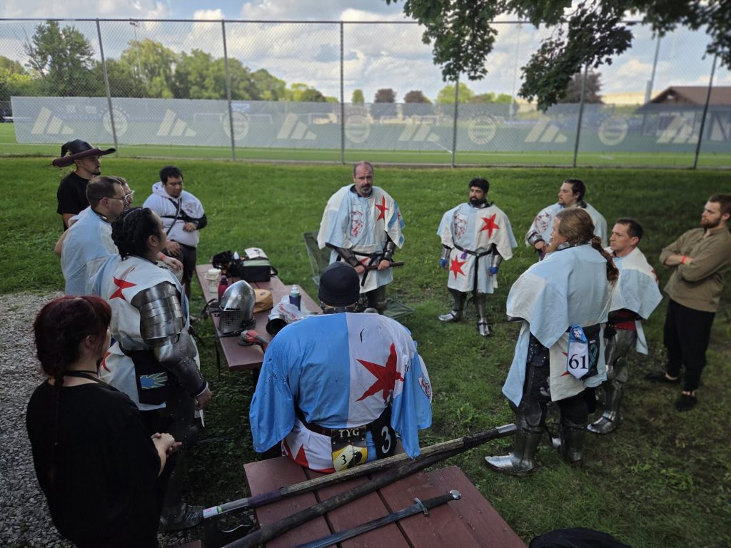 Team huddle before a melee